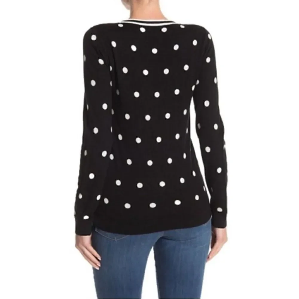J. Crew Crewneck Pullover Sweater Jumper in Black Ivory Polka Dot Size S